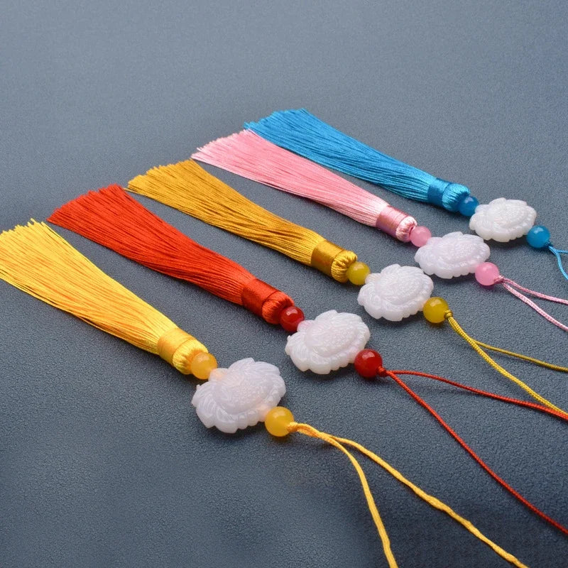 1 Pcs White jade lotus Fringe Trim Bookmark Silk Tassels Pendant DIY Sewing Curtains Accessories Clothes Bag Craft Supplies Oasis Select