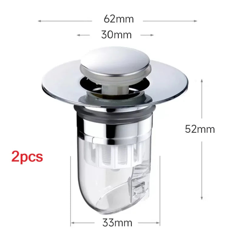 Universal Basin Pop-up Drain Filter Wash Basin Hair Sink Strainer Kitchen Bathtub Stopper Shower Plug Bathroom Tool Oasis Select 2pcs silver