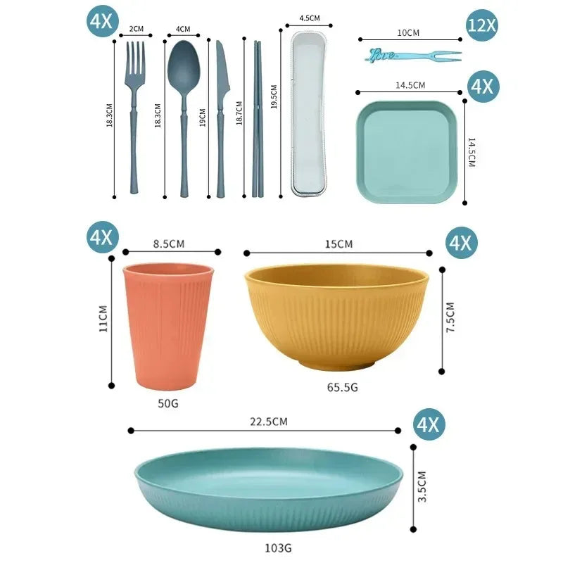 48-Piece Wheat Straw Eco Dinnerware Set for 4 | BPA-Free Dinnerware Set Oasis Select