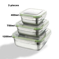 3 Pieces Stainless Steel Food Containers Food Storage Box Square Lunch Box 400/750/1200ml Oasis Select 3 pieces in all size