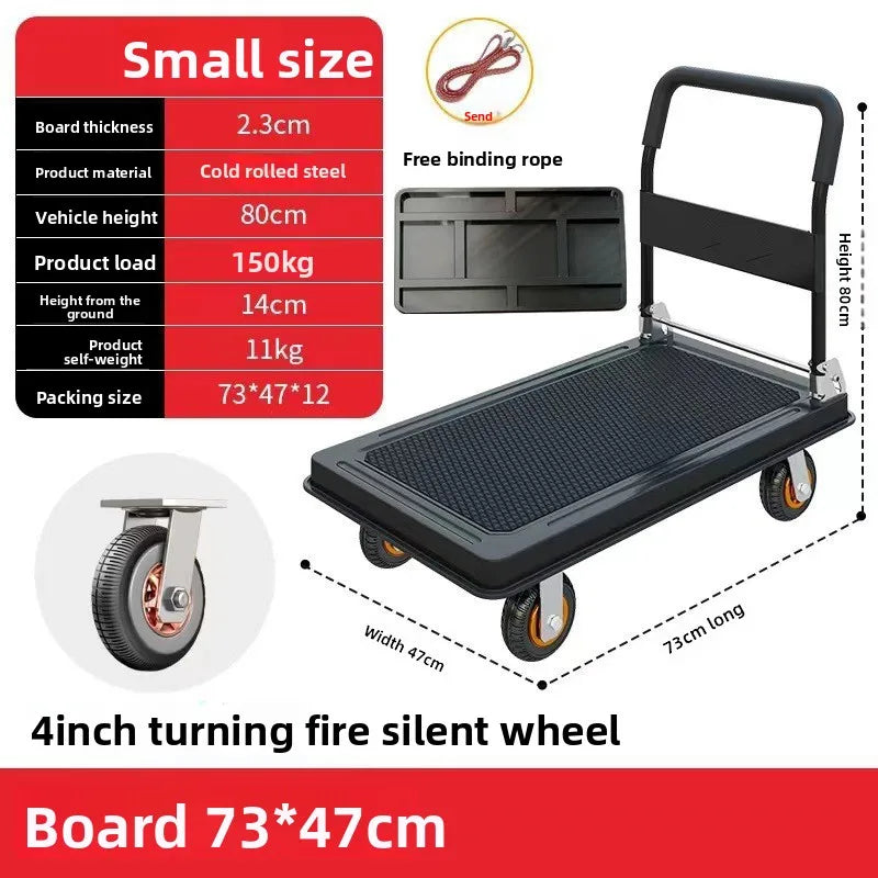 Multi-functional Silent trolley Steel trolley Pull goods Folding flatbed truck Small trailer Truck Supermarket storage Oasis Select Black-C-47-73-4