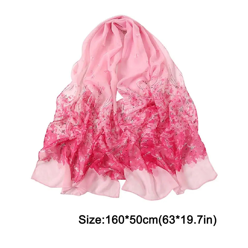 Fashion 160*50cm Chiffon Scarf Sunscreen Gradient Shawl Silk Washable Flower Print Long Wrap Shawl for Women Oasis Select