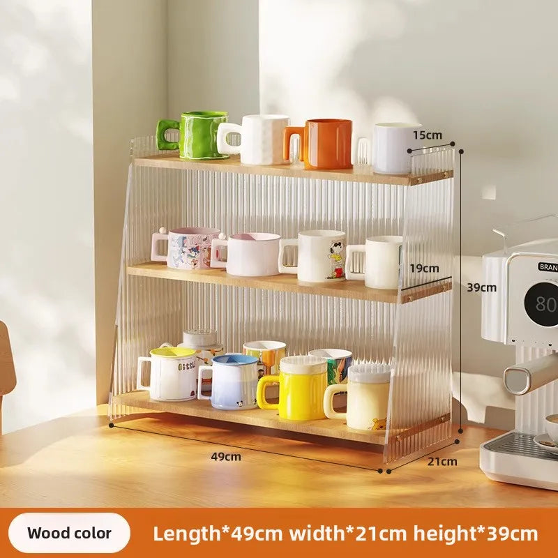 Multi-functional Desktop shelf Acrylic cup holder Water cup holder Household multi-layer storage rack sturdy and durable Oasis Select Log color 49