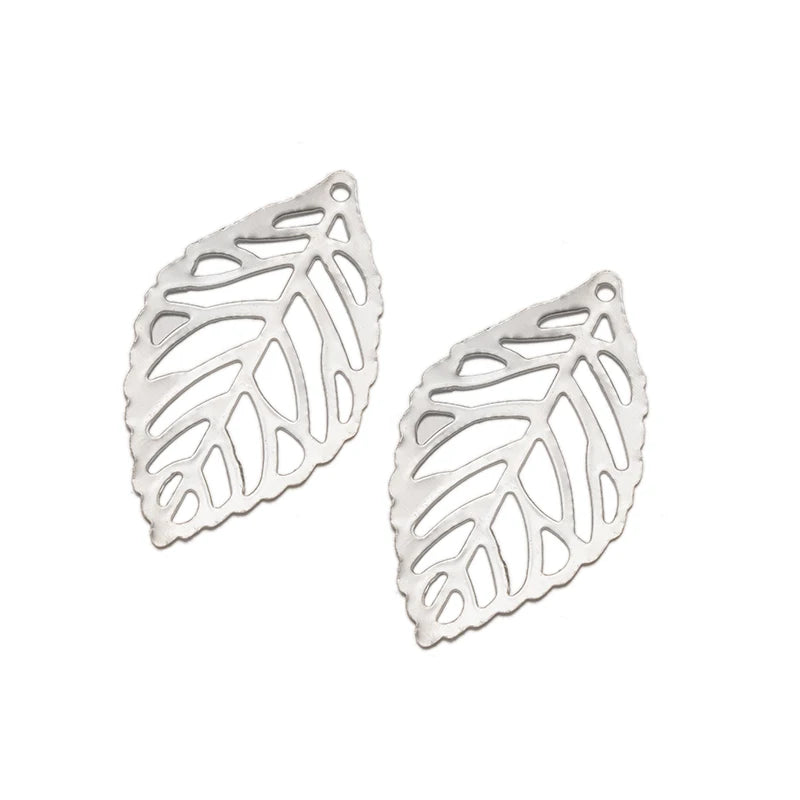 50pcs 3 Size Hollow Gold Tree Leaf Charms Pendants Beads for DIY Necklace Bracelet Jewelry Making Findings Oasis Select Rhodium 26x45mm