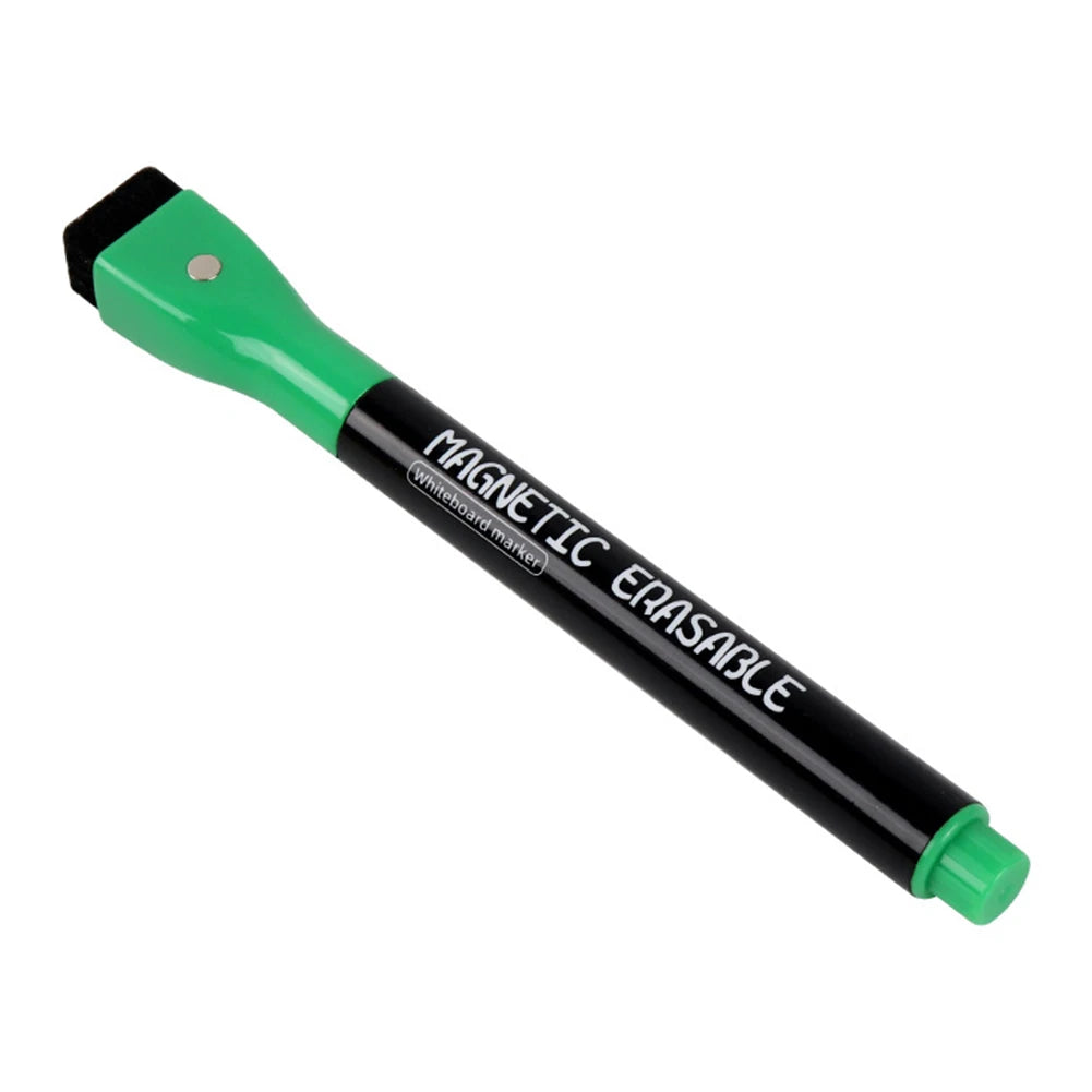 Erasable Magnetic Whiteboard Markers with Built-In Eraser | 12 Colors