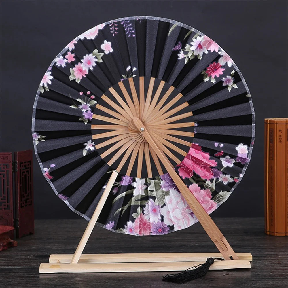 New Japanese Sakura Flower Pocket Folding Hand Fan Round Circle Party Decor Gift Bamboo Windmill Folding Fan Chinese Fans Oasis Select