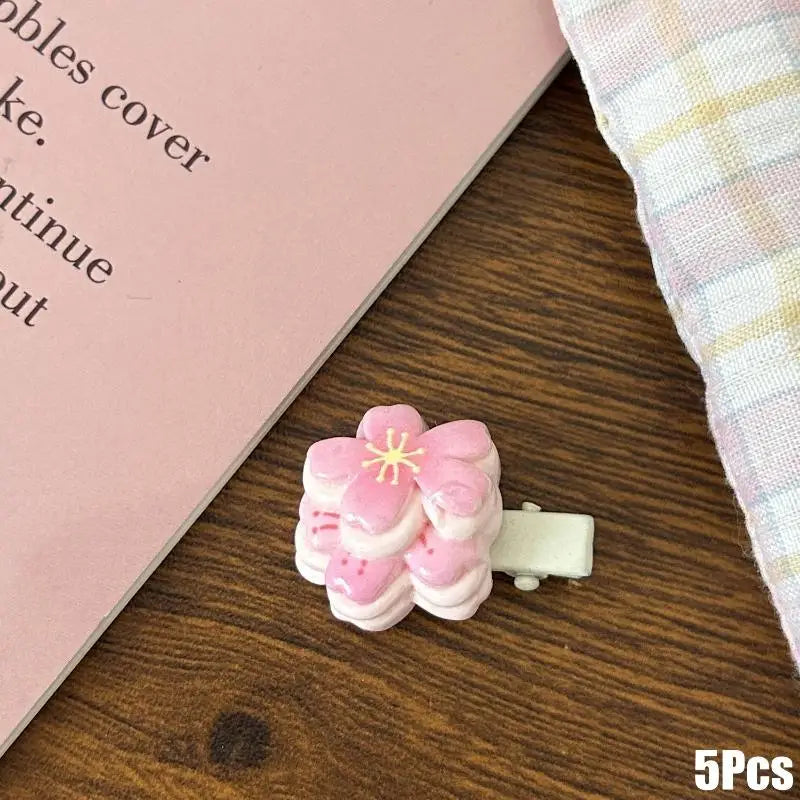 Cherry Blossom Resin Hair Clips Women Girls | 5/6 Pcs Set Resin Hair Clips Oasis Select A1