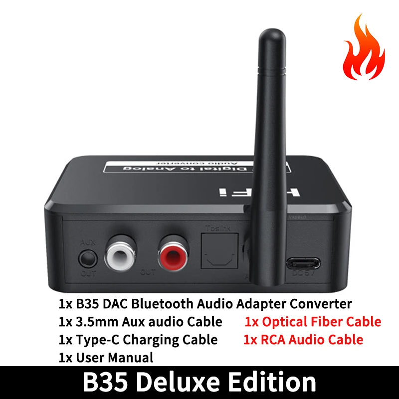 Digital to Analog Audio DAC Converter Adapter Digital SPDIF Optical Toslink to 3.5mm 3.5 AUX Jack RCA L/R Bluetooth 5.1 Receiver Oasis Select Deluxe Edition