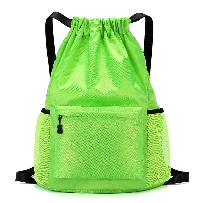 Water Resistant Nylon Drawstring Sports Backpack with Tassel Zipper Utility Pocket Lightweight Gym Sack for Travel Outdoor Oasis Select green 40CM