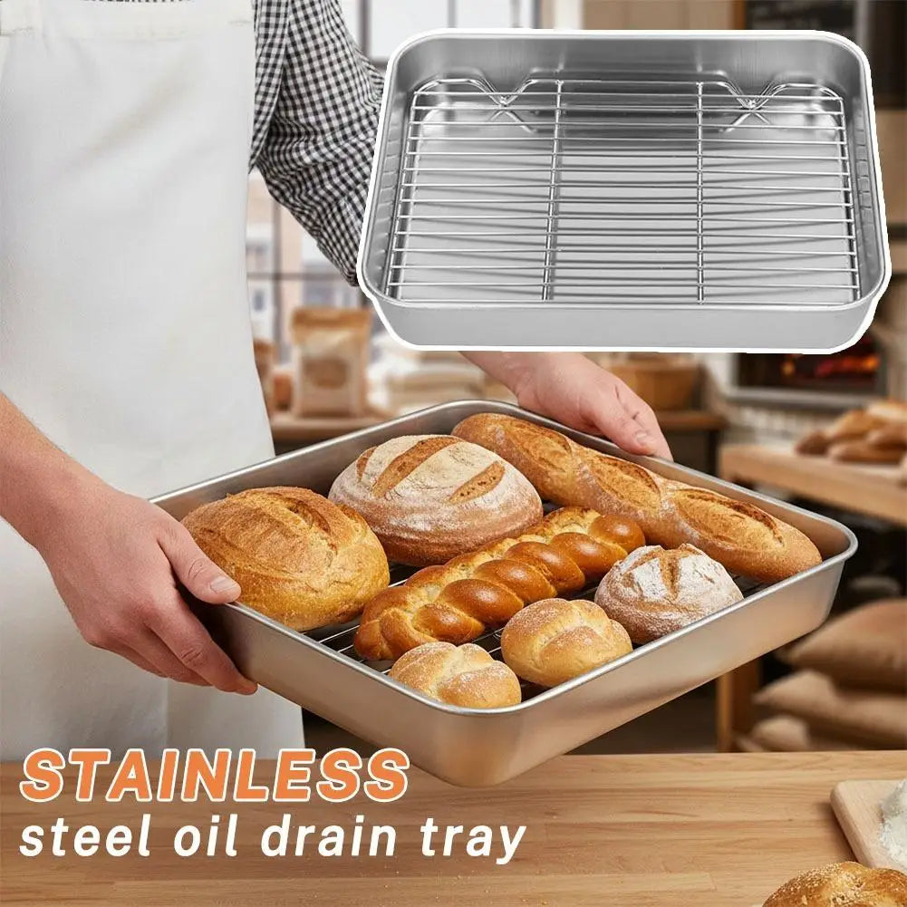 Food Grade 304 Stainless Steel Baking Tray Set Detachable Cooling Rack Oven BBQ Grilling Roasting Kitchen Baking Essentials Oasis Select