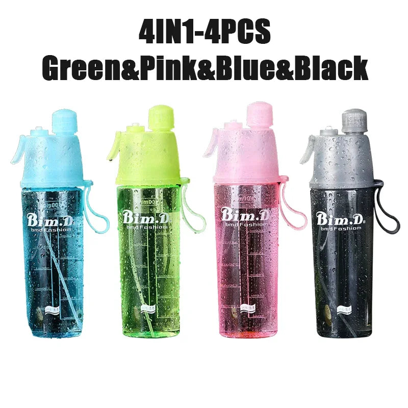 1/2/4PCS Creative Spray Portable Water Bottle Mist Atomizing Bottle for Outdoor Sports Gym Fitness Reusable Leak Proof Drinking Oasis Select 600ML Mix-4PCS