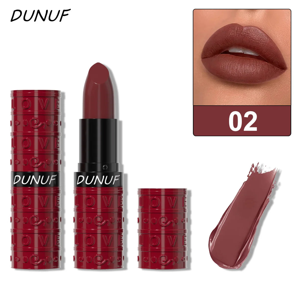 DUNUF Velvet Matte Lipstick – Waterproof & Long-Lasting, 3 Shades
