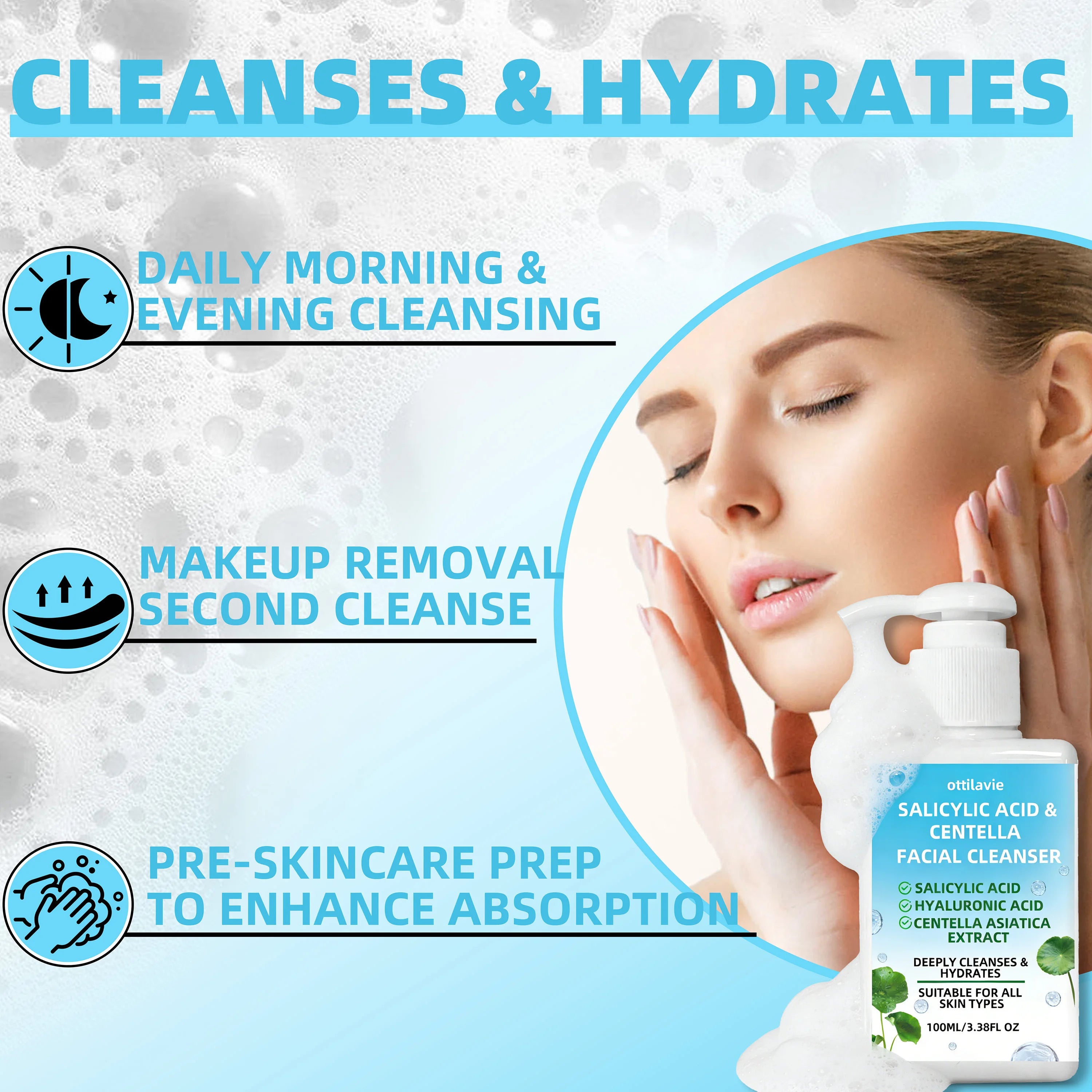 Ottilavie Salicylic Acid & Centella Face Wash 100ml Cleanser Facial Cleanser Oasis Select