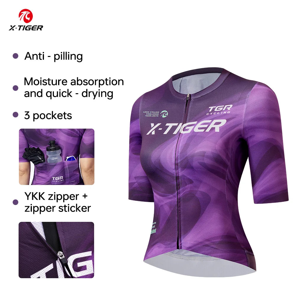 X-TIGER Cycling Jersey Women Outdoor Breathable Quick-drying Short Sleeve Pro High Elastic For Long Distance Bicycle Clothing Oasis Select