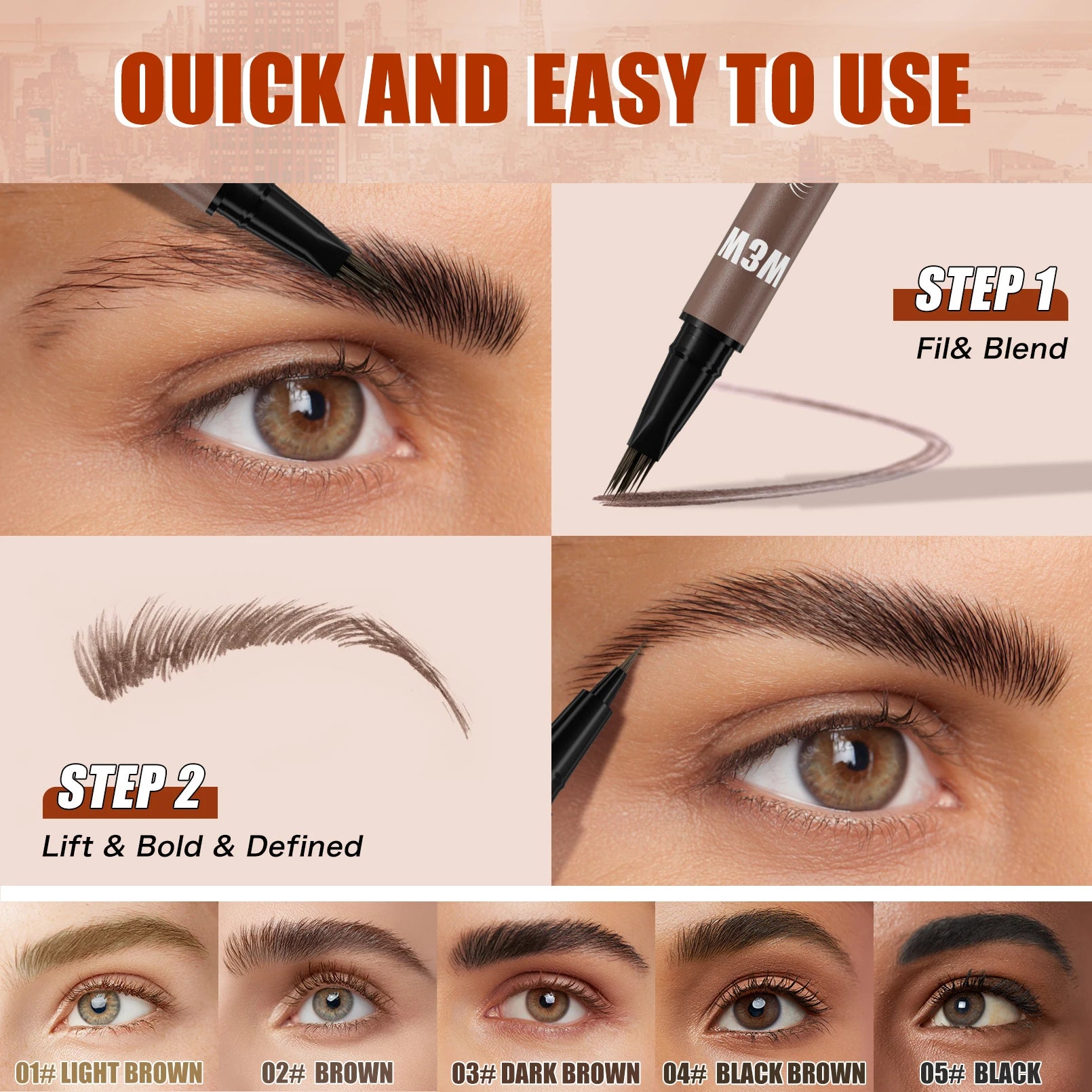 W3W Long-Lasting Water-Resistant Eyebrow Pencil | Anti-Smudge