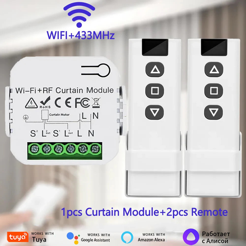WiFi Smart Curtain Switch Tuya Electric Rolling Shutter Door Controllers 433MHz APP Remote Smart Life App For Google Home Alexa Oasis Select 1Curtain 2Controller