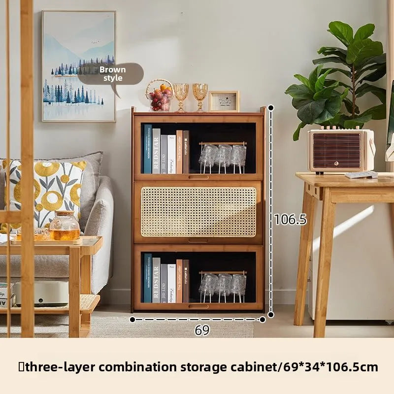 Bookshelf storage rack floor-to-ceiling living room bookcase household rattan storage cabinet bedroom acrylic display cabinet Oasis Select Brown triple layer B