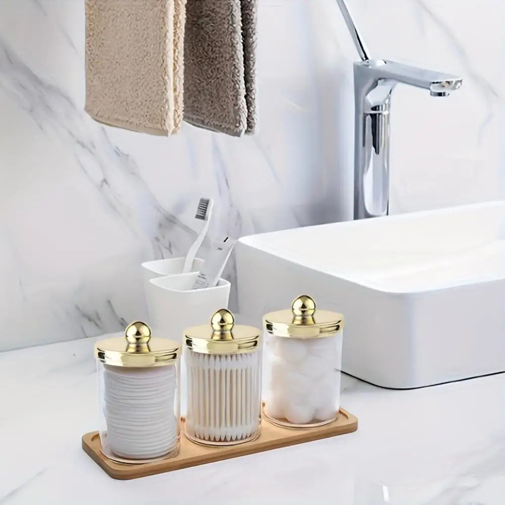 Desk Organizers,Cosmetic storage set comprising three storage boxes and one bamboo tray, suitable for use in the bathroom Oasis Select