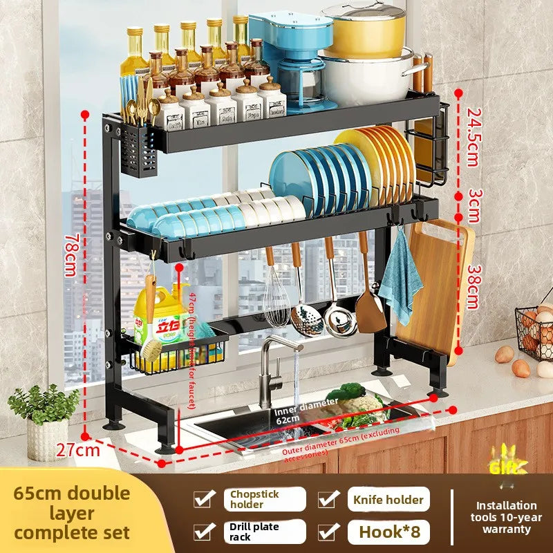 Kitchen Sink Shelf Multifunctional Dish Rack Drain Rack Countertop Dish Rack Storage Rack Sink Storage Oasis Select 65Cm-full set of 2C