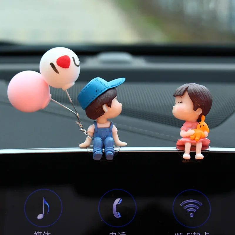 Car accessories, cartoon couple dolls, cute car display screen, balloon decoration, car accessories, men and women's gifts Oasis Select BlueHatwithballoon