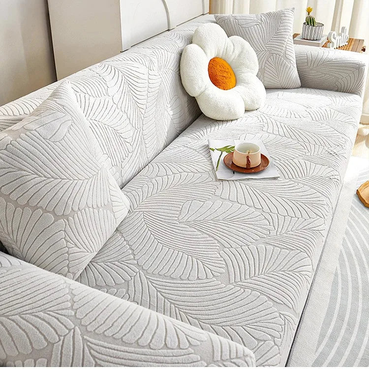 New One-piece Jacquard Velvet Fully Covered Sofa Cover All-season Cat Scratch-resistant Sofa Cover Oasis Select 4 people 235-300cm Light gray 1