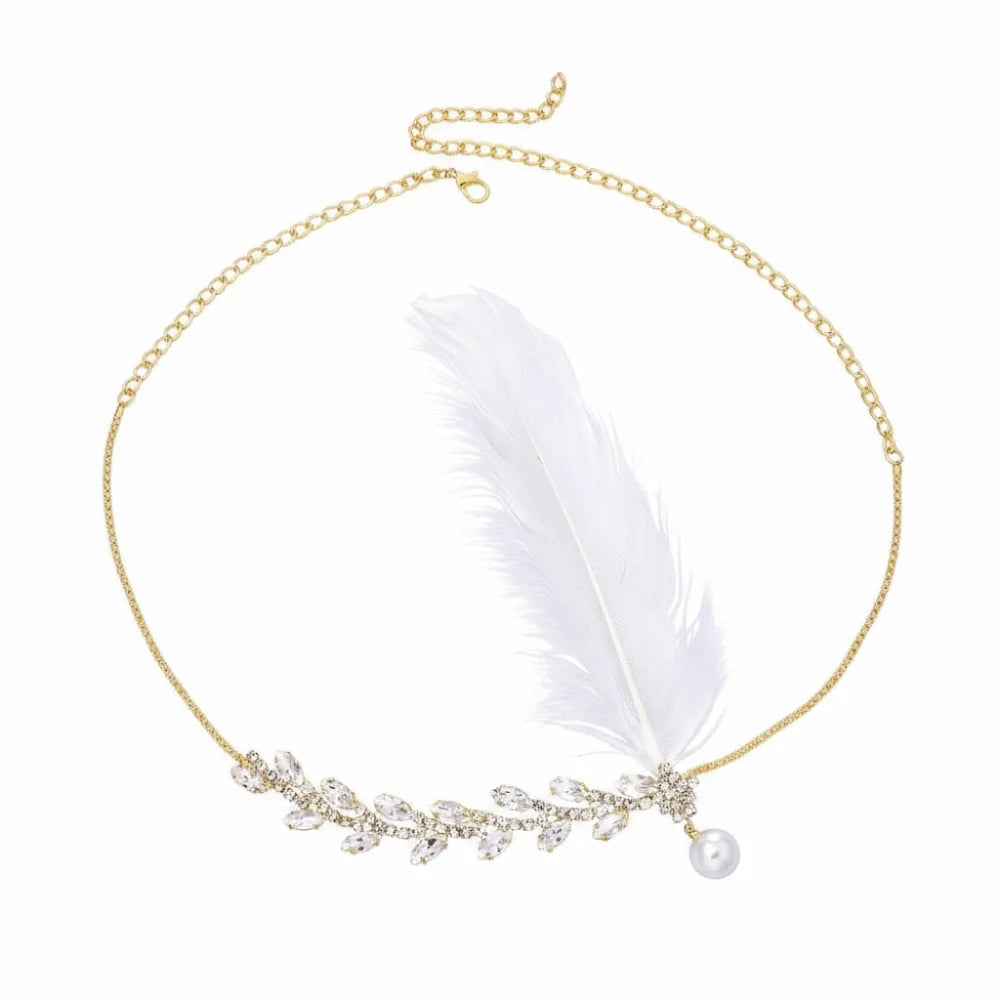 New Retro Feather Hairband with Rhinestone Feather Shape Leaf Headwear Hair Band for Men And Women Oasis Select