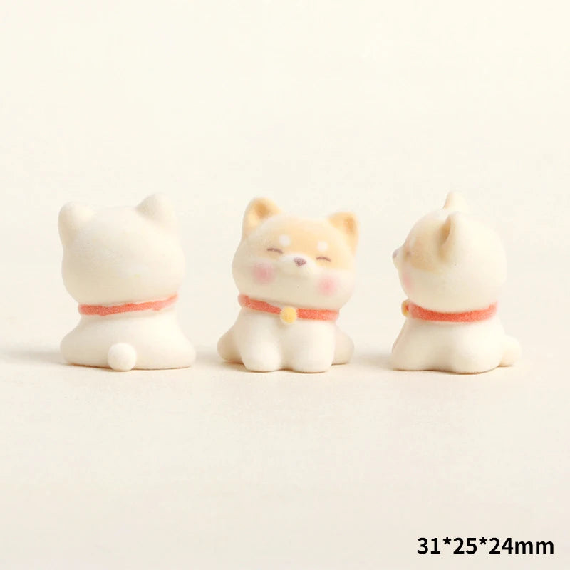 Cute Flocked Resin Puppy Figurine | Mini Dog Desk & Car Ornament