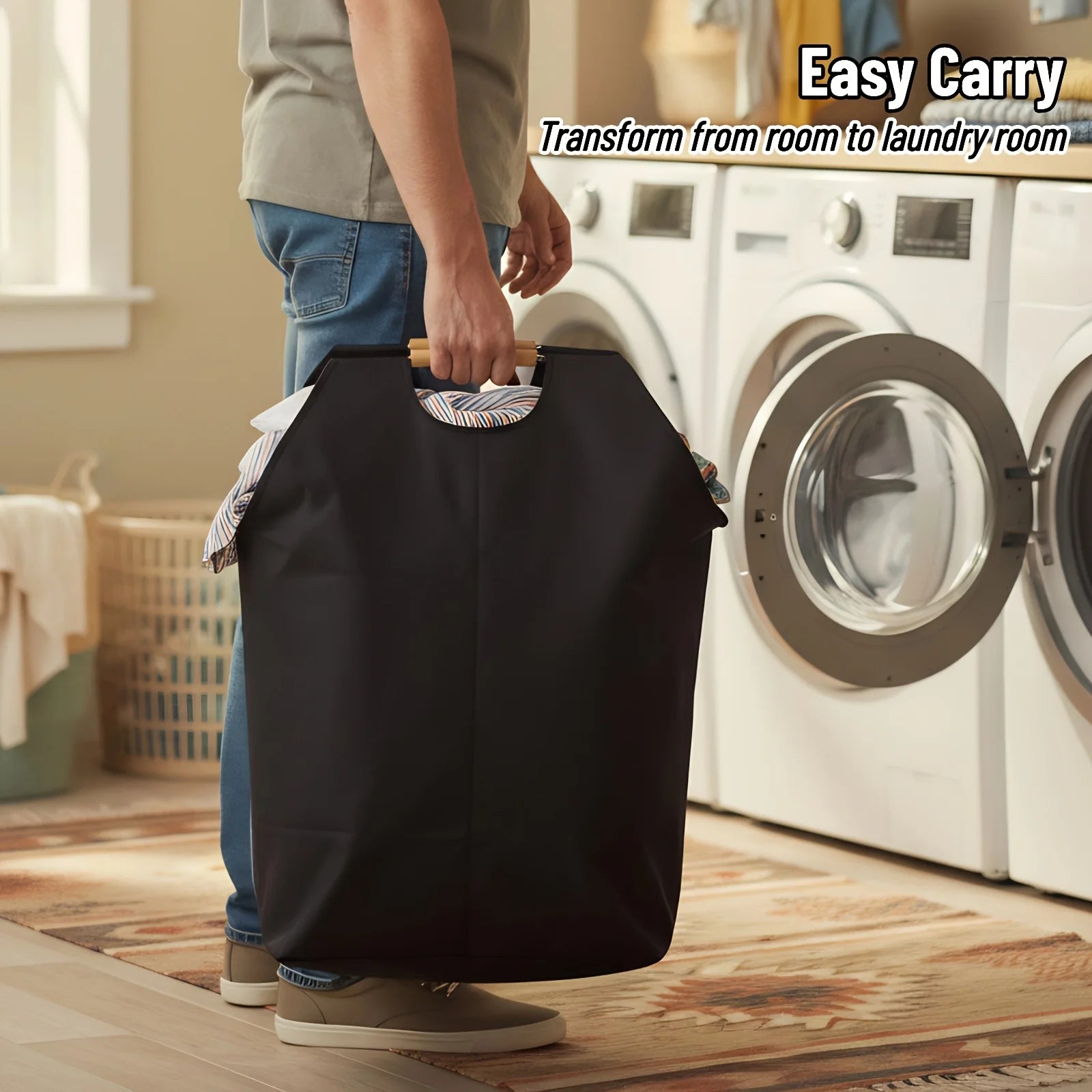 Foldable Laundry Basket,Extra Large Storage Hamper with Wooden Handles,Collapsible Organizer for Bathroom Bedroom Laundry Hamper Oasis Select