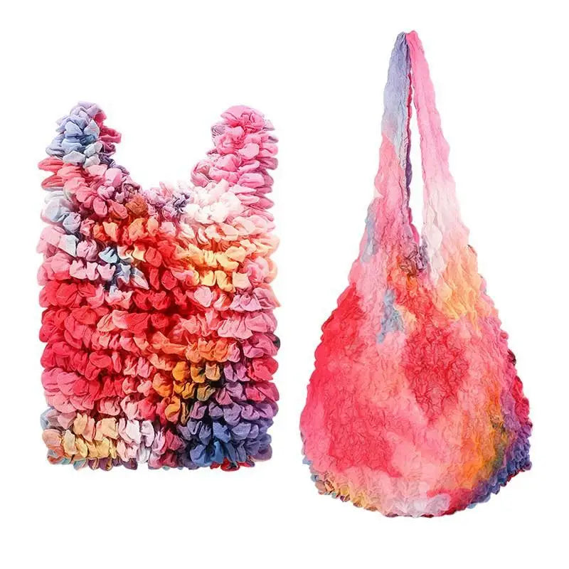 Flower Expansion Fold Pleated Flexible Stretch Mini Shopping Bag Large Capacity Bubble Elastic Portable Handbag Storage Bag Oasis Select A13