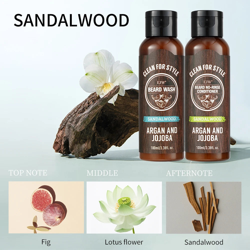 EJW Sandalwood Beard Shampoo & Conditioner Set – Argan & Jojoba Beard Care Set Oasis Select