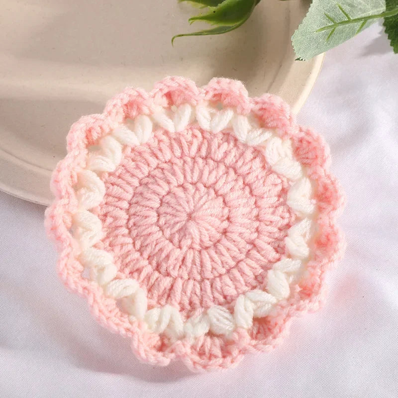 Wave Lace Coaster Simple Fashion Cute Flower Knitted Coasters Hand-woven Thermal Insulation Mat Table Decoration Cup Pads Oasis Select 2