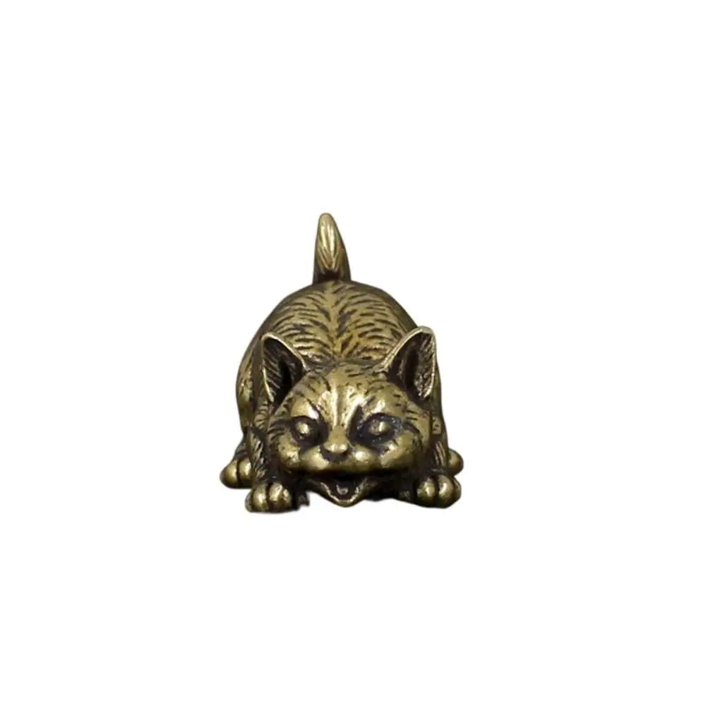 Brass Cat Figurine – Retro Mini Metal Tea Pet Statue Decor Metal Animal Figurine Oasis Select C