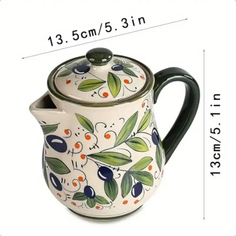 Olive Green Ceramic Flower Oil Pot Home Use Large Capacity Oil Bottle Soy Sauce Olive Oil Storage Container Kitchen Accessories Oasis Select A