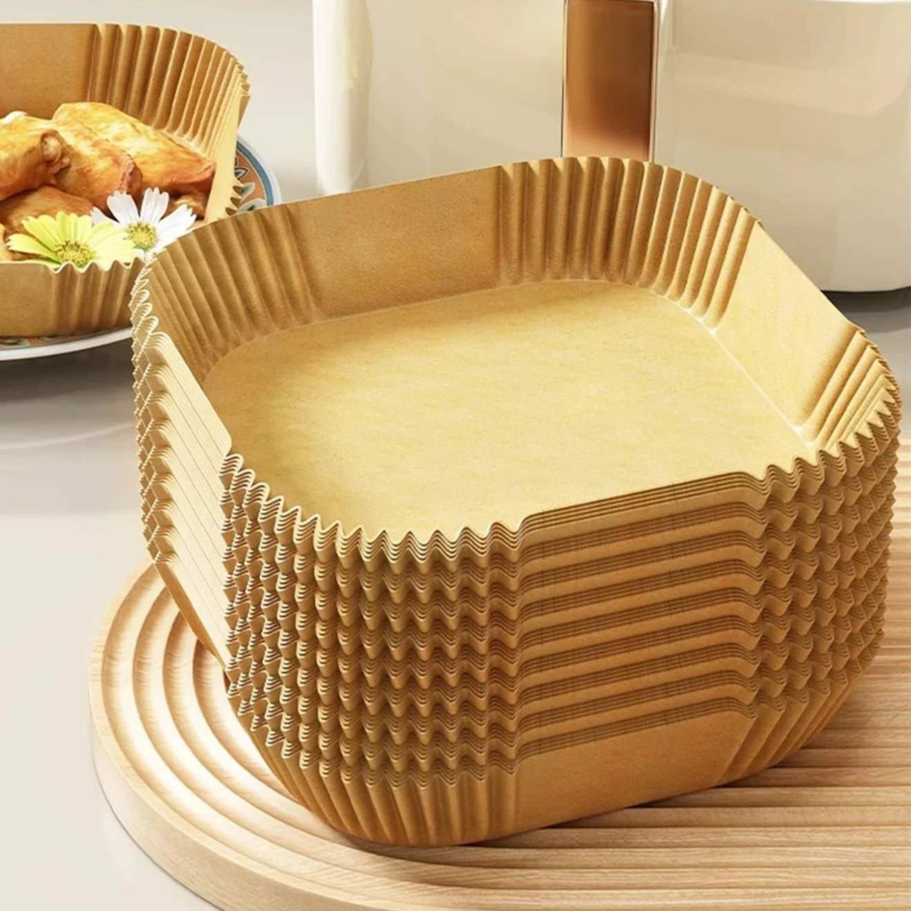 100pcs Square Disposable Air Fryer Liners，Kitchen Food Tray Oil Paper, Party Bbq Fried Food Paper Tray，Baking Tools Oasis Select