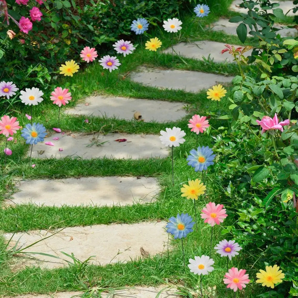 10pcs Metal Decorative Garden Stakes Colorful Art Flower Ground Stake Creative Garden Floor Plugs Potted Plants Oasis Select