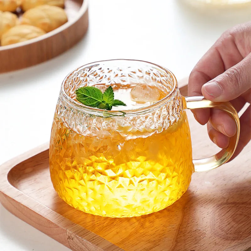 350ml/400ml Rose Glass Cup with Handle Household Breakfast Cup for Juice Coffee Clear Mug Cute Tea Milk Cup Glass Goblets Oasis Select