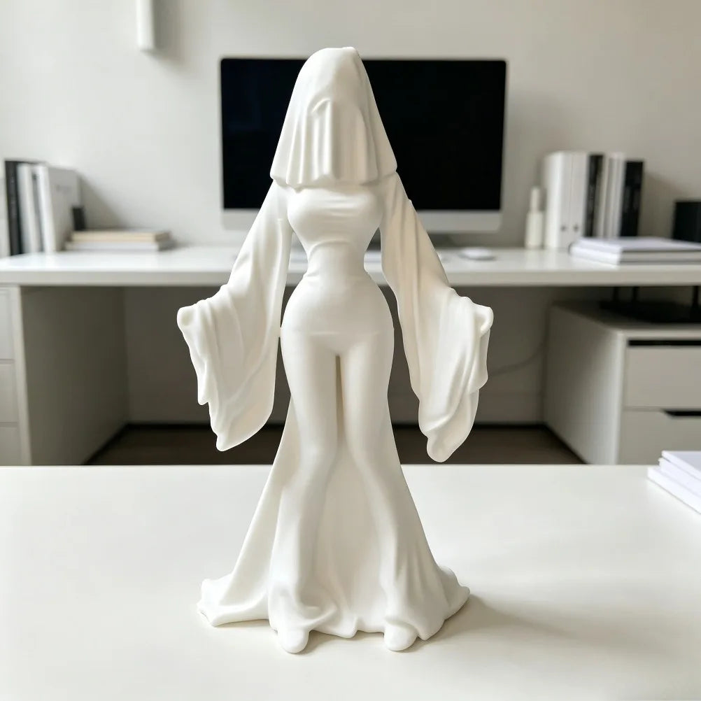 Specter Girl Sculpture 3D Printed Gothic Figurine Long Flowing Cloak Tabletop Decor Gothic Bedroom Halloween Holiday Gift Oasis Select