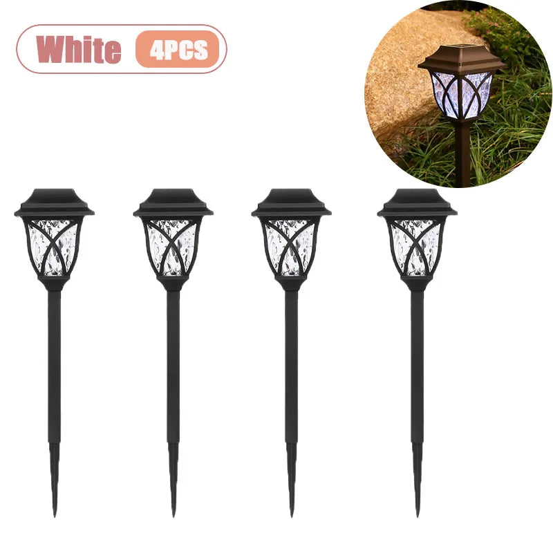 1-8PCS Solar Powered Outdoor Garden Lights Waterproof LED Stake Lamps for Automatic Yard Pathway and Lawn Lighting Oasis Select White-4PCS