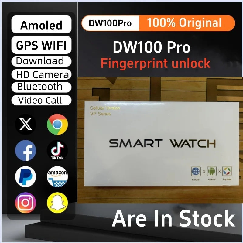 DW100 Pro Smartwatch Fingerprint Unlock control Smart Watch 256GB Storage ROM Free Download App WIFI GPS WIFI 2.29inch Amoled Oasis Select