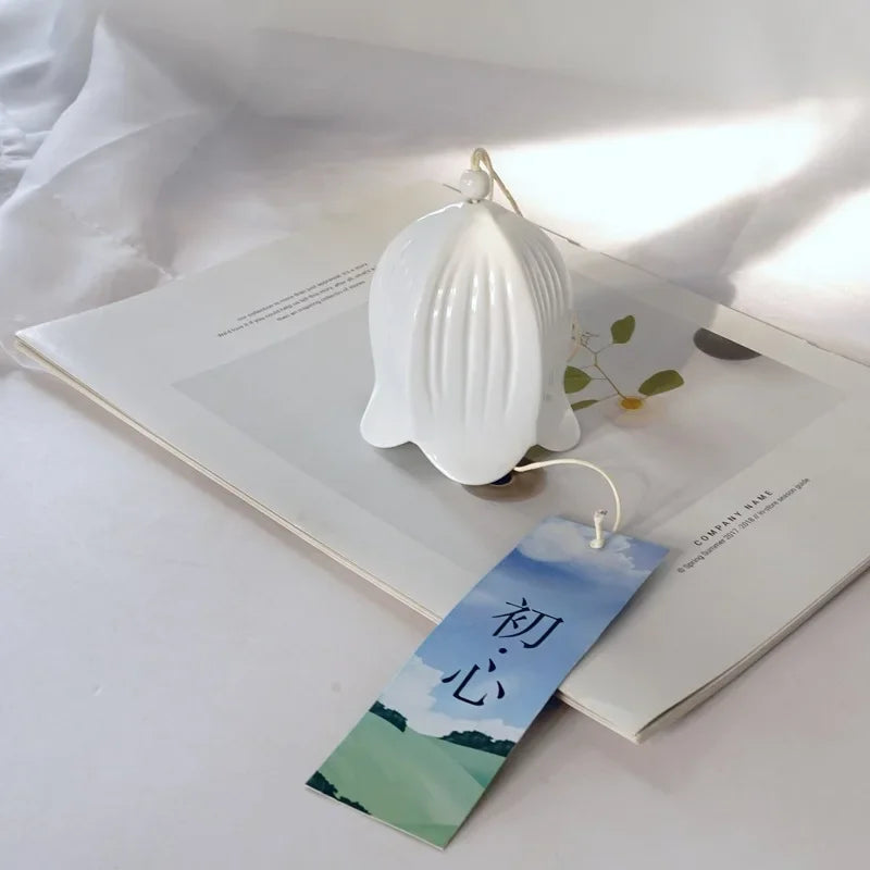 Japanese Home and Wind Chime Orchid Ceramic Wind Chime Hanging Garden Ornament Oasis Select White 1 7x8.5 or 6x6cm