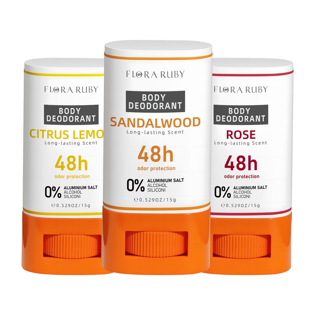 Flora Ruby 3-Pack Aluminum-Free Deodorant Sticks (15g Each) - 48H Odor Protection, Compact & Travel-Friendly Oasis Select Set2