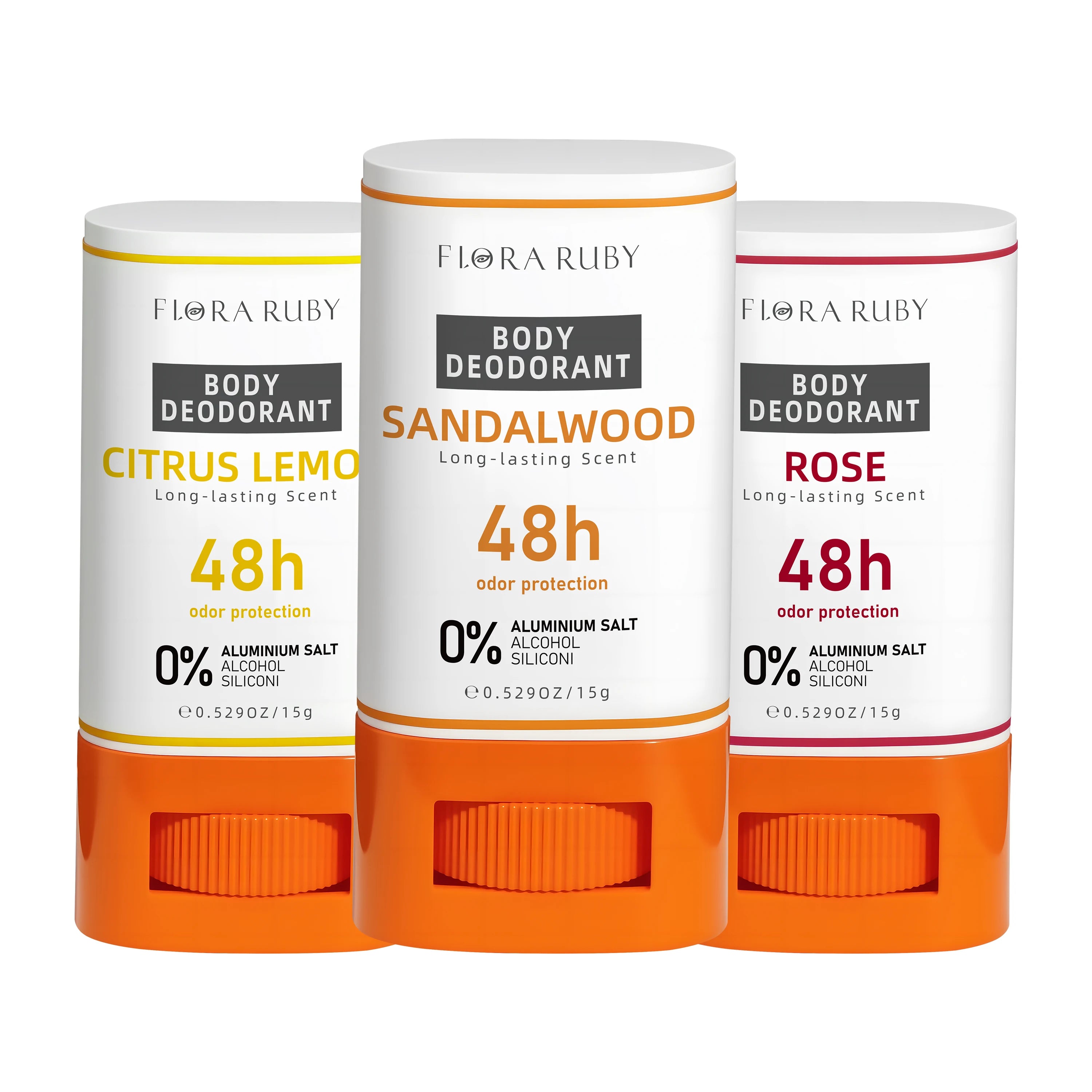 Flora Ruby 3-Pack Aluminum-Free Deodorant Sticks (15g Each) - 48H Odor Protection, Compact & Travel-Friendly Oasis Select Set2