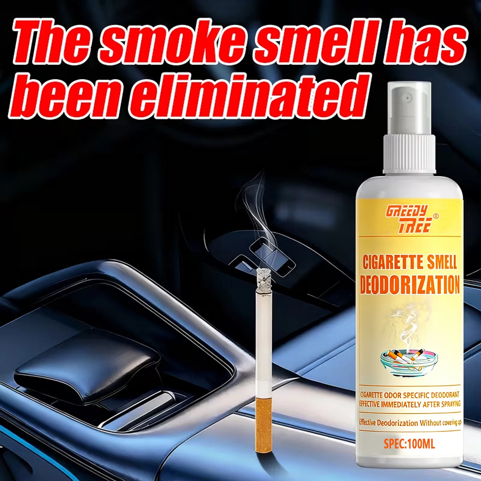 GREEDY TREE Cigarette Smell Deodorizer Spray | 100ML | Immediate Odor Elimination for Home, Car & Office | Non-Masking Formula Oasis Select