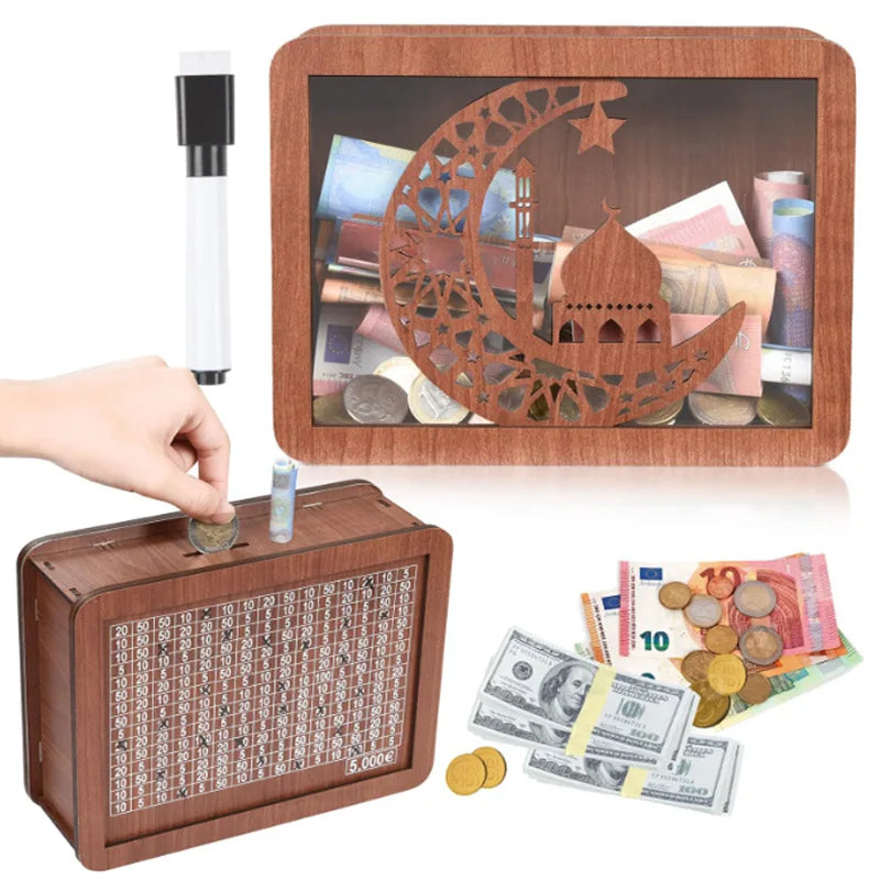 Wooden Money Box with Counter | Vintage Palace-Style Transparent Piggy Bank for Savings Oasis Select