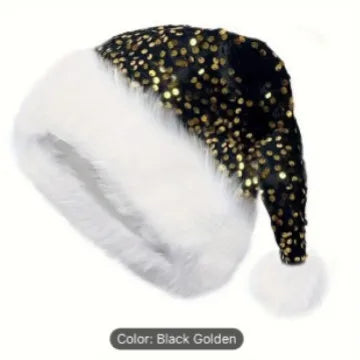 Sequined Christmas Hats Party Headwear Photo Props Adults and Children Enlarged and Thickened Christmas Oasis Select black gold 50x65cm