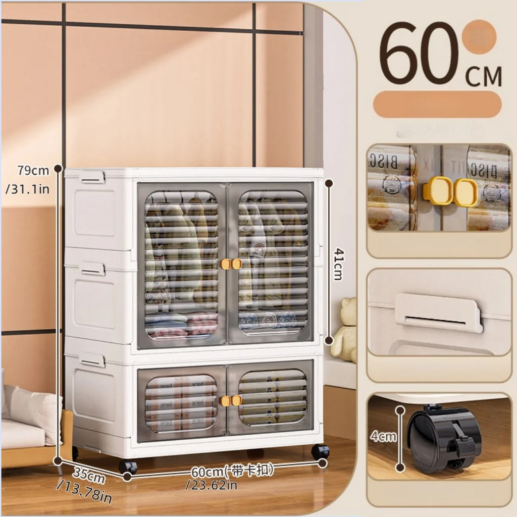 Foldable Cabinet,2-5 Tier, Multi-Combo,Rolling Mobile with Wheels,Heavy-Duty, Large Capacity,Bedroom/Living Room/Kitchen Storage Oasis Select 2Layers-gray