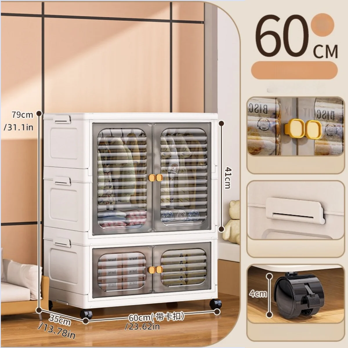 Foldable Cabinet,2-5 Tier, Multi-Combo,Rolling Mobile with Wheels,Heavy-Duty, Large Capacity,Bedroom/Living Room/Kitchen Storage Oasis Select 2Layers-gray