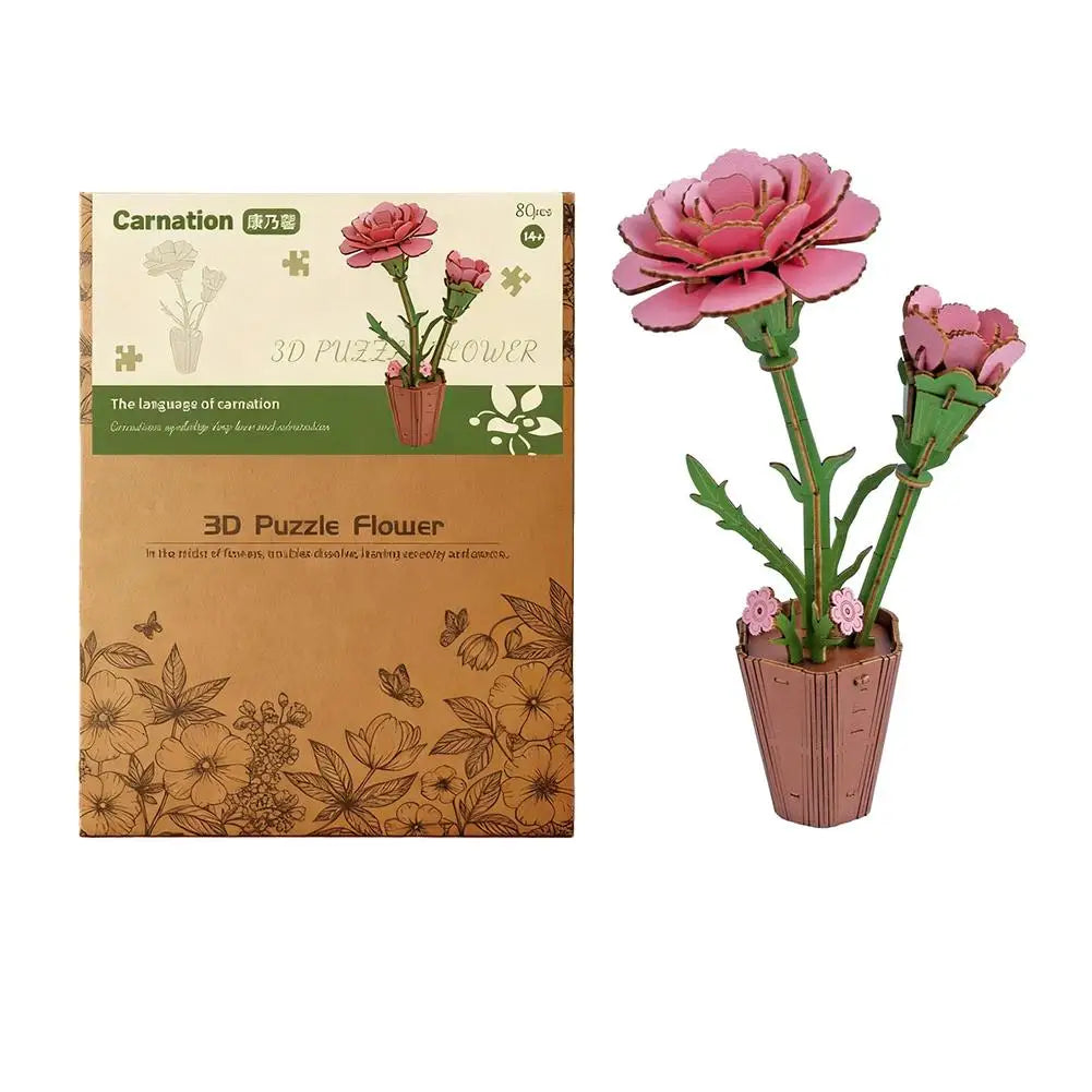 3D Wooden Puzzles Flowers Diy Artifical Botanical Bouquet Puzzle Kit Home Decoration For Adults Mother's Day Birthday Gift Oasis Select Carnation