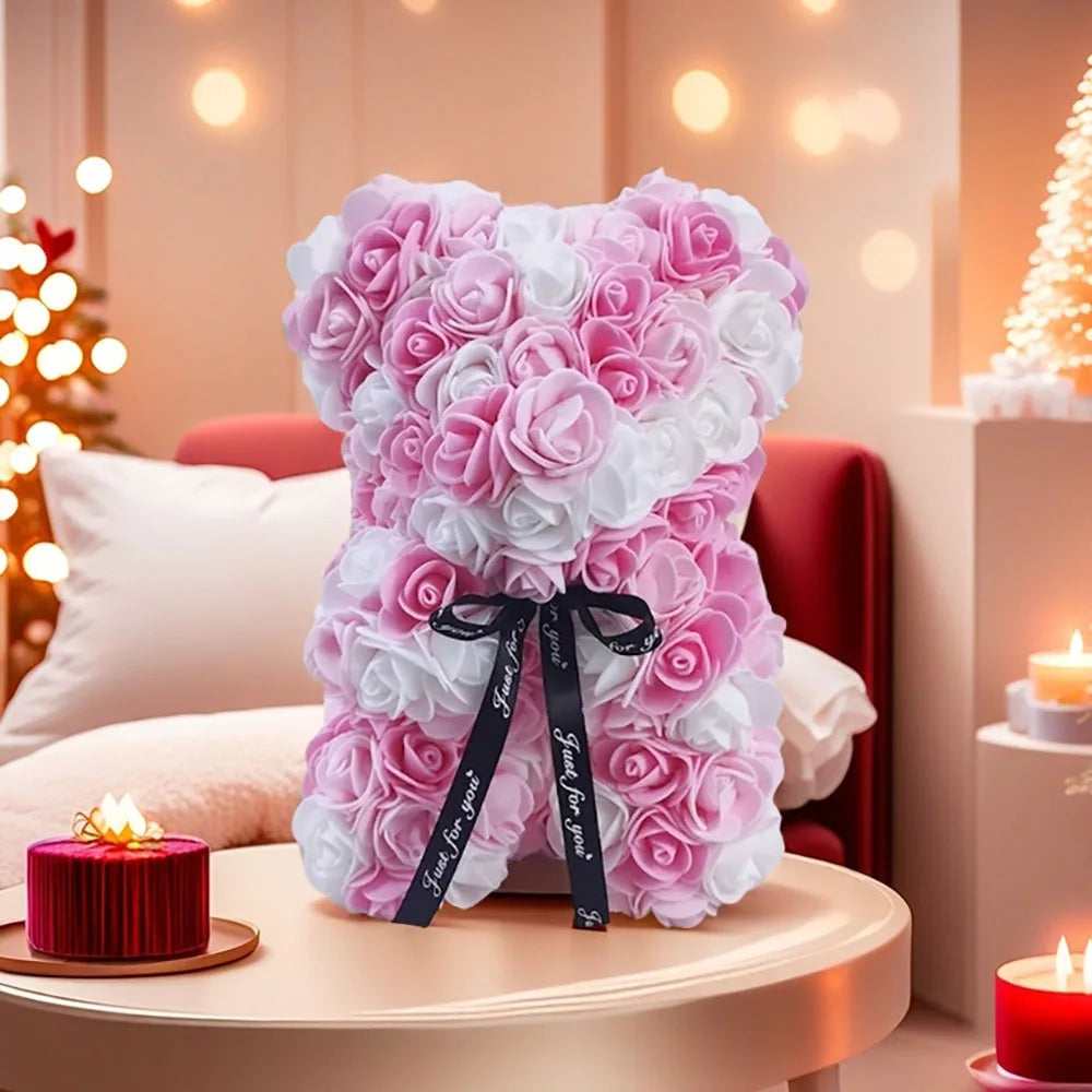 1Pc Artificial Rose Bear, Artificial Rose Flower Bear Gift For Birthday,Valentines Day, Wedding Mothers Day And Anniversary Oasis Select