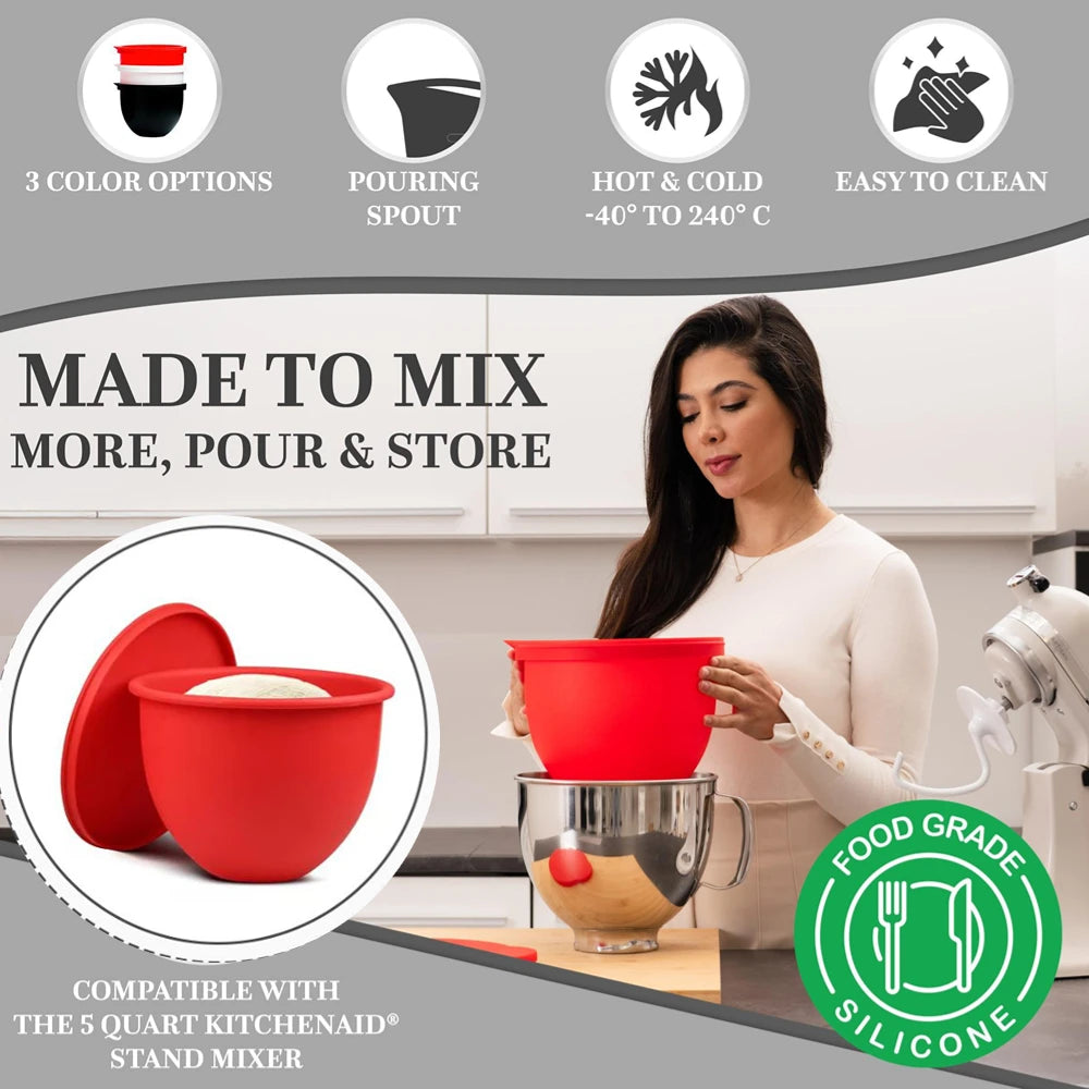 MixAid Silicone Liners For KitchenAid Tilt-Head 5 Qt Mixers -No More Mixer Bowls Needed - Mixer Accessories Oasis Select